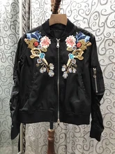 2017 new women zipper wrinkle sleeve embroidery jacket short jacket 821