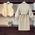 Коллекция года, осенне-зимний женский кардиган с v-образным вырезом, вязаное пальто+ твидовая юбка с высокой талией комплект из двух предметов, комплект с юбкой для девочек