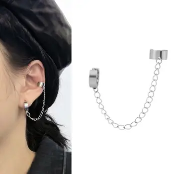 

ANGELADY 1PC Jewelry Korean Hip Hop Titanium Steel Chain Threader Drop Cuff Earrings Punk Unisex Jewelry