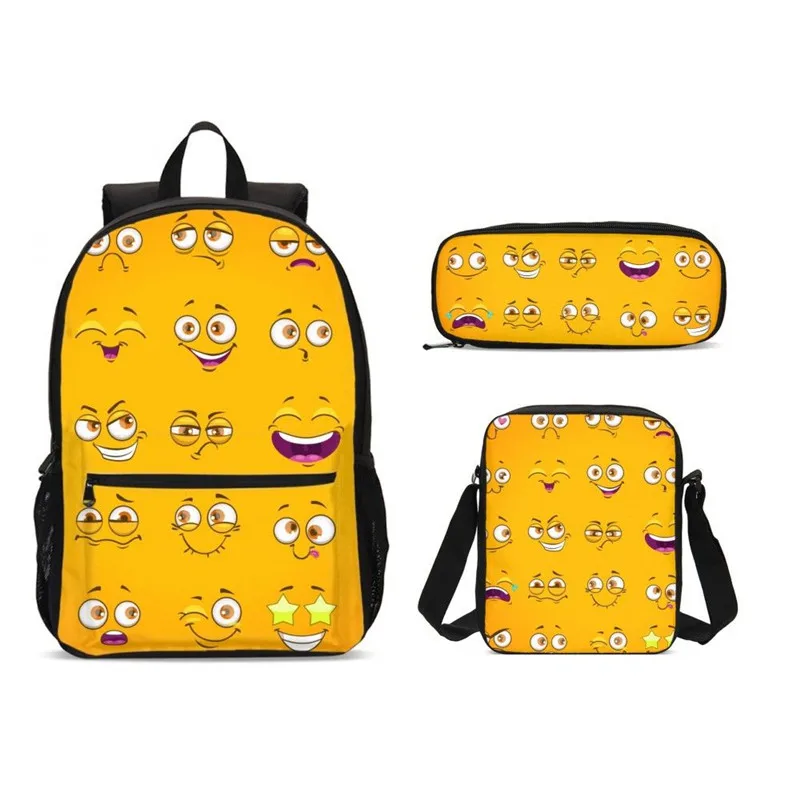 

Funny Face Meme Emoji Kawaii Printed 3pcs School Bag Set For Teenage Boys Children Kids Bagpack Mochila Escolar Men Bookbag