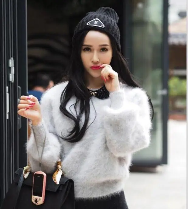 Новые зимние плюшевые норковые кашемировый свитер в Корейском стиле рубашка больших размеров рукав головы утолщение JN263