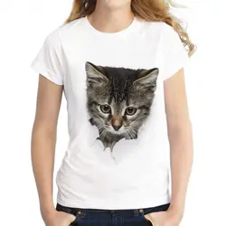 S-3XL 2019 Женская белая мягкая Повседневная футболка с 3D принтом кота Летняя Повседневная футболка с коротким рукавом с круглым вырезом