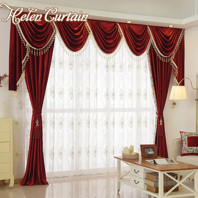Helen Curtain Set Luxury Velvet Red Curtains For Living Room European