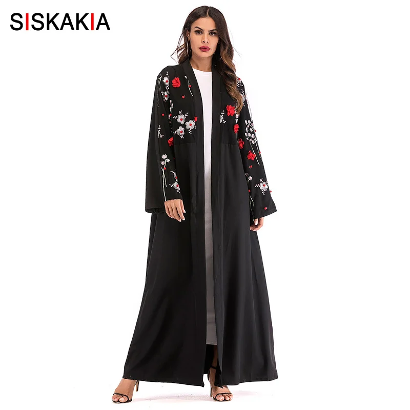 Siskakia Muslim Women Abaya Fashion Mesh 3D Appliques Patchwork Muslimah...