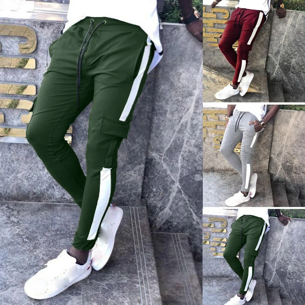 

Mens Autumn Joggers Patchwork Casual Drawstring Sweatpants Trouser Pants