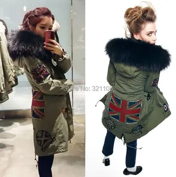 

Black removed long style real fur collar parka,Mrs fur coat Mr same style beading parka womens winter jackets and coats