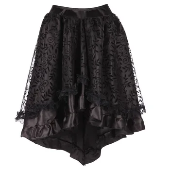 

New Black Midi Steampunk Skirts for Women Elegant Tulle Skirt Gothic Pleated Fluffy Lace Corset Irregular Tutu Midi Skirt S-6XL