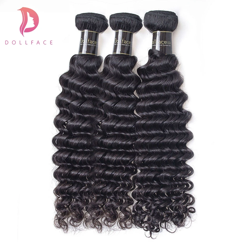 Dollface перуанский глубокая волна Девы волос человеческих Weave Связки 100%