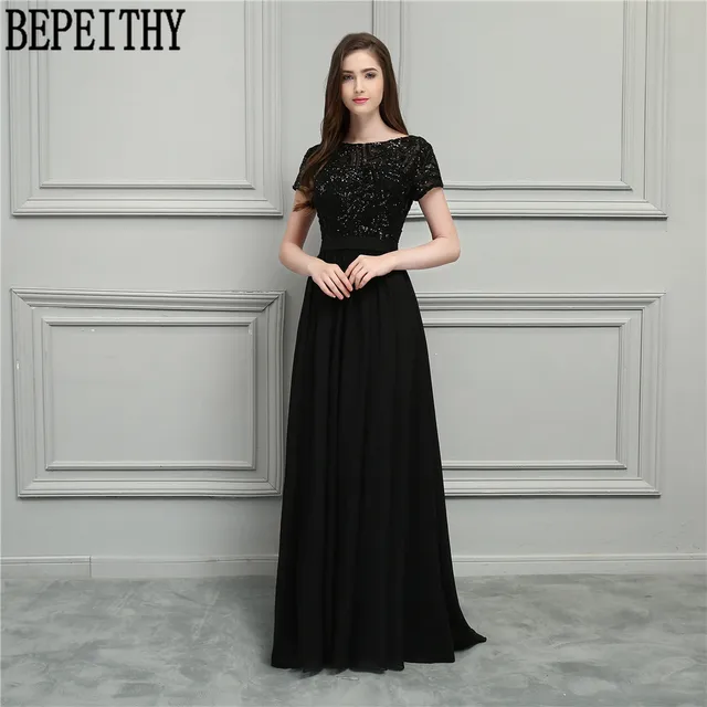 Black Sequin Chiffon Dress