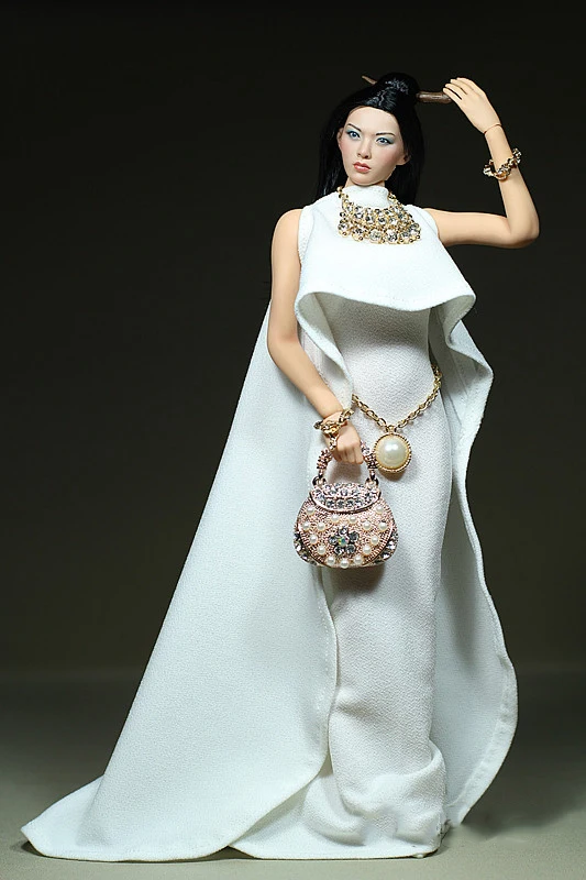 

1/6 Scale White Dress Model DIY Handbag Necklace for 12 inches Action Figures Collections