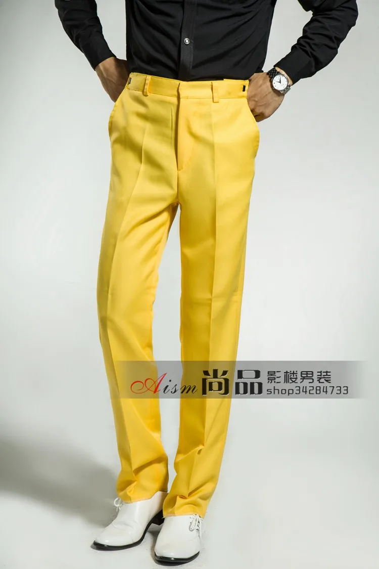Костюм pantalon homme Мужские Сценические брюки регулируемые шоу длинные штаны черный белый синий желтый красный зеленый