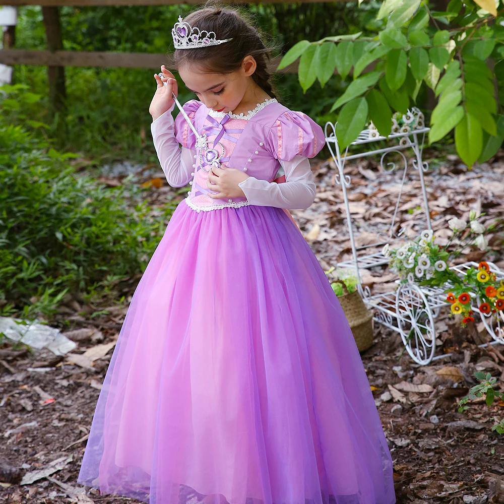 

Christmas Princess Rapunzel girl dress Baby Kids Party Dresses For Girls Purple clothes Vestidos cosplay Role-play Clothing