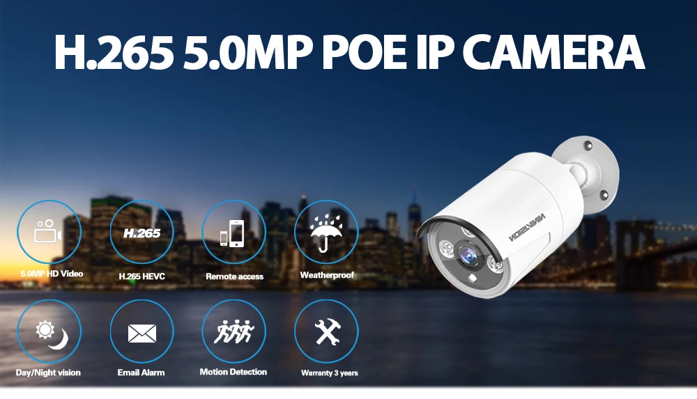 H.265 ip-камера наблюдения 5MP Всепогодная наружная CCTV камера с 3 шт массивом ИК светодиодный ONVIF Обнаружение движения оповещение по электронной почте