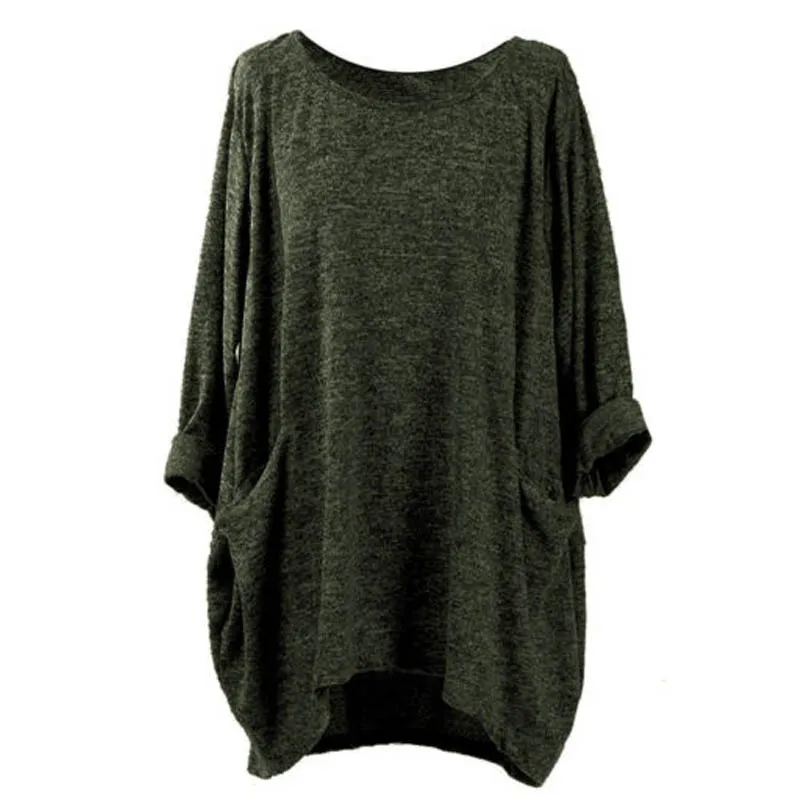 Cena Duży Rozmiar ZANZEA Prosty Kobiety O Neck Z Długim Rękawem Jesień Casual Baggy Koszula Kieszenie Solidna Bluzka Luźne Pracy Sweter Dailywear top