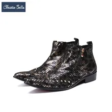 Christia Bella/модные мужские ботильоны в Золотой горошек; ковбойские ботинки из натуральной кожи с острым носком; Мужские модельные туфли в британском стиле для свадебной вечеринки