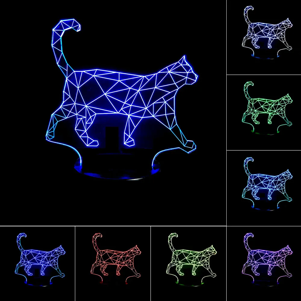 7 цветов волна кошка ходьба кошка лампа 3D Светодиодные ночные огни для детей сенсорный USB Настольный лампе детский спальный ночник с