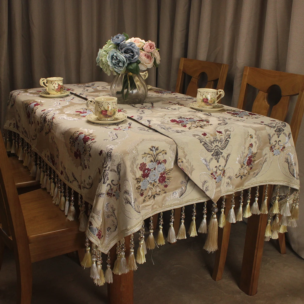 CURCYA Tablecloth Luxury Chenille Jacquard Floral Classic Table Cloth