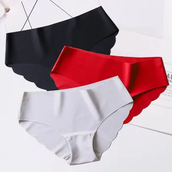 

3pcs Seamless Ice Silk Panties For Women Sexy Low Waist Briefs Ultra-thin Underwear Summer Female Underpants Intimates #D