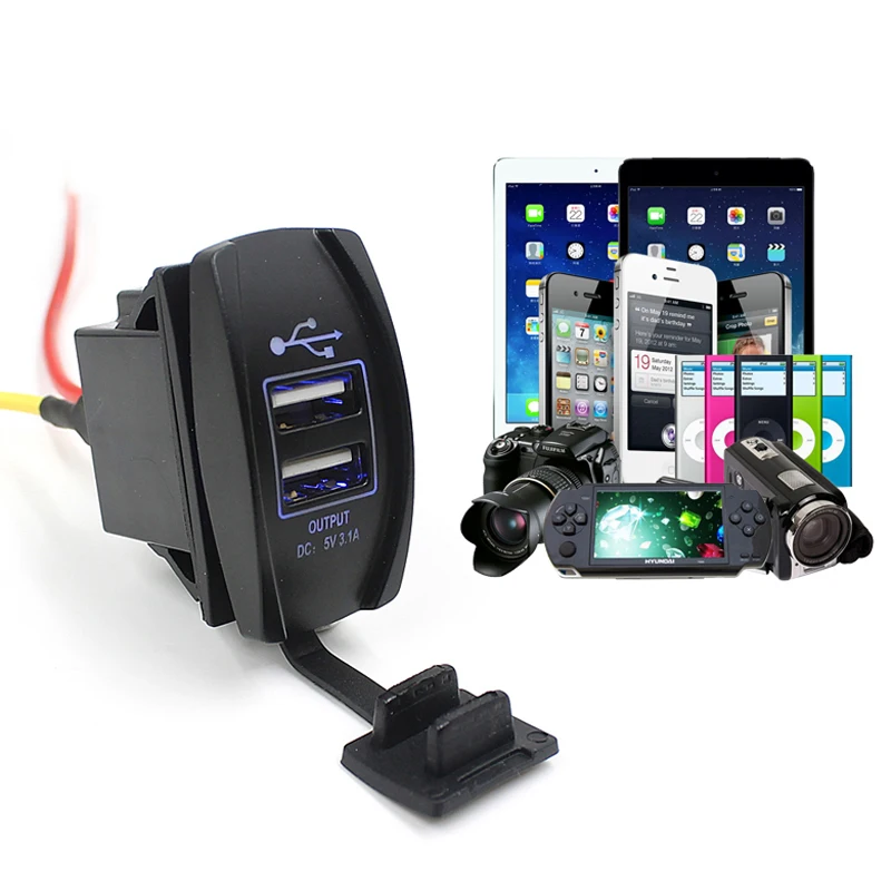 Hot Sale Car Charger Auto Boat Accessory Dual USB Power Adapter Outlet For Cross bike Scooters Cars 904182 |