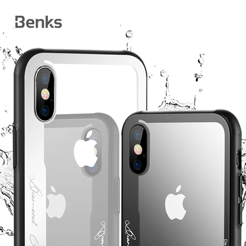 

Benks Tempered Glass Phone Case For iPhone X Case Silicone Frame Shockproof Protective 360 Cover For iPhone X Luxury Mirror Capa