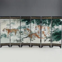 Китайский лак, старый ручной работы, окрашенные пять благов, тигр "шесть складной экран, деко"