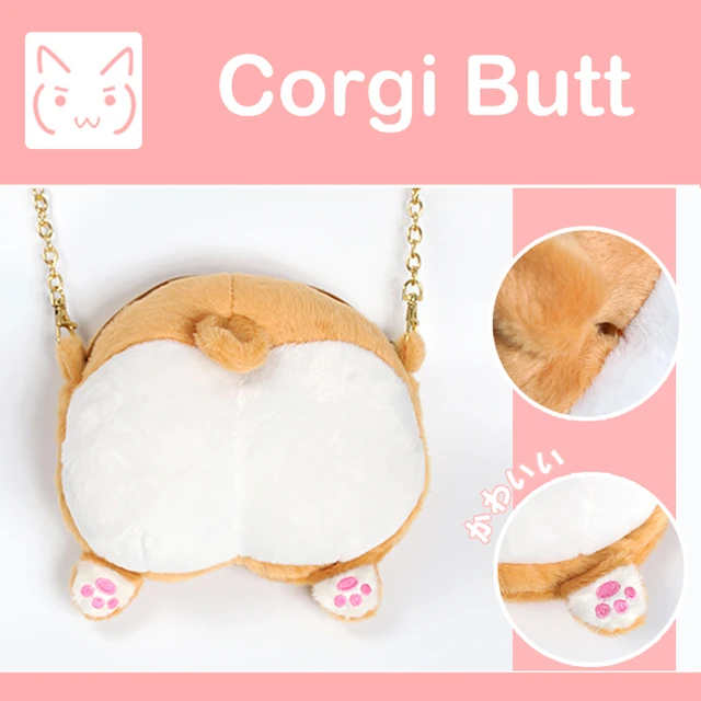 Corgi Butt Crossbody Bag Cute Corgi Dog Meme Plush Coin Purse