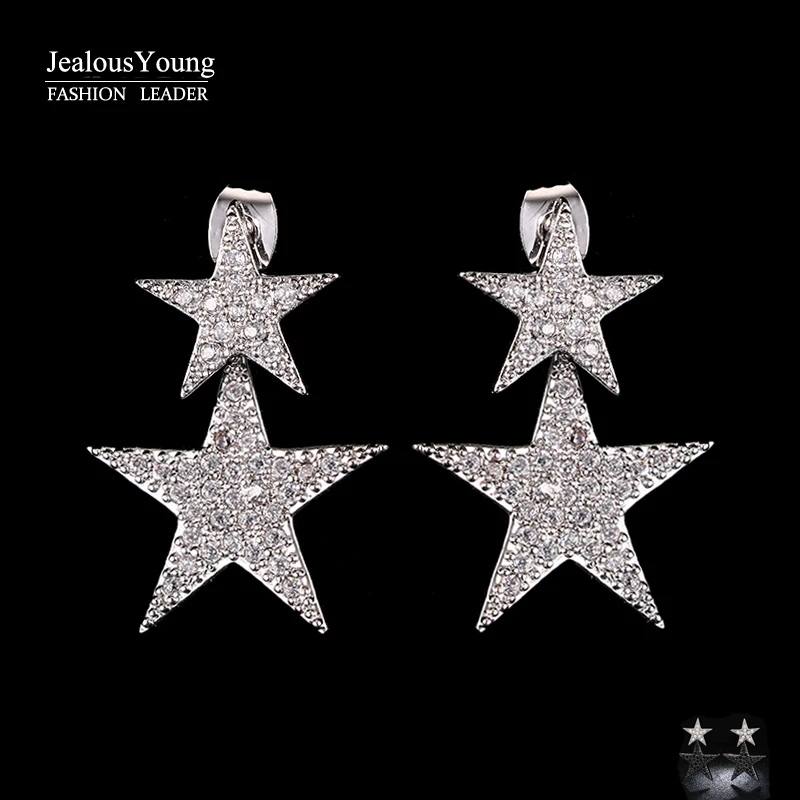 

New Luxury Double Star Drop Earrings For Women Balck AAA Zircon Earings Fashion Jewelry 2018 Club Factory Brincos WE353