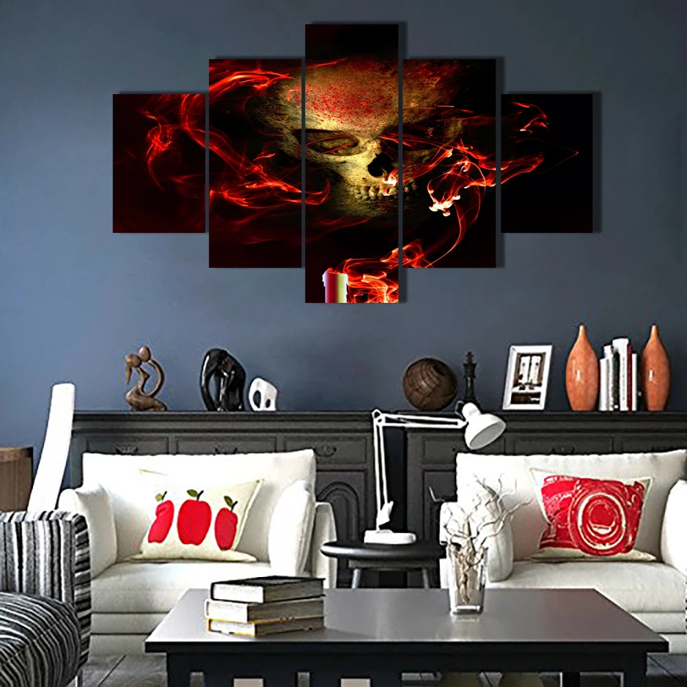 Framed 5 piece Prints abstract art terror Red skull Canvas Painting