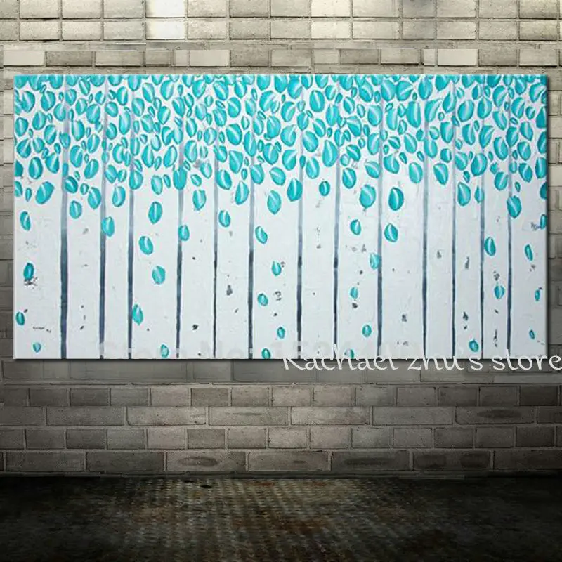

Large Hand Painted Modern Abstract Blue Tree Landscape Oil Painting on Canvas Living Room Wall Art Pictures Pianting Home Decor