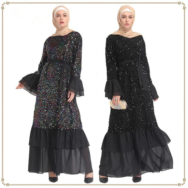 Арабская женская мусульманская одежда с пайетками abaya 2019 платье dubai femmes musulman