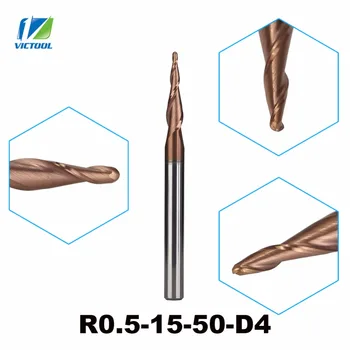 

3pcs/lot Solid Carbide H-SI Coated Ball Nose Mill bit R0.5*D4*15*50L*2F Cone Type Tapered End Mills HRC62 Milling Cutters