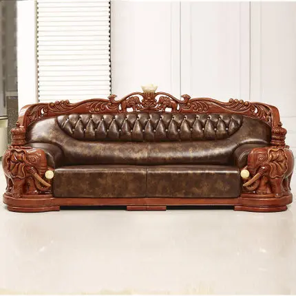Boss Style European Super Luxury Art Oak Solid Wood Sofa Tope Boss Style European Super Luxury Art Oak Solid Wood Sofa Tope Genuine Leather For Living Room Furniture Set In Sofas From On