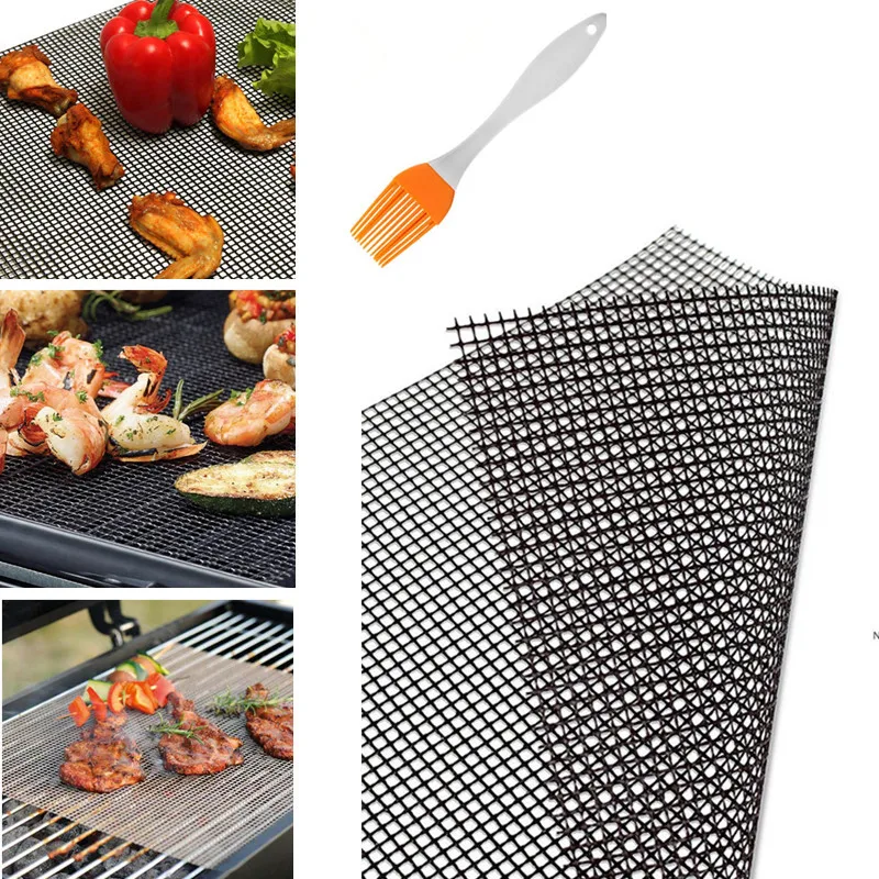

Non-stick Barbecue Grilling Mats High Security Grid Shape BBQ Mat Heat Resistance Reusable Grill Mesh For Outdoor Activities BBQ