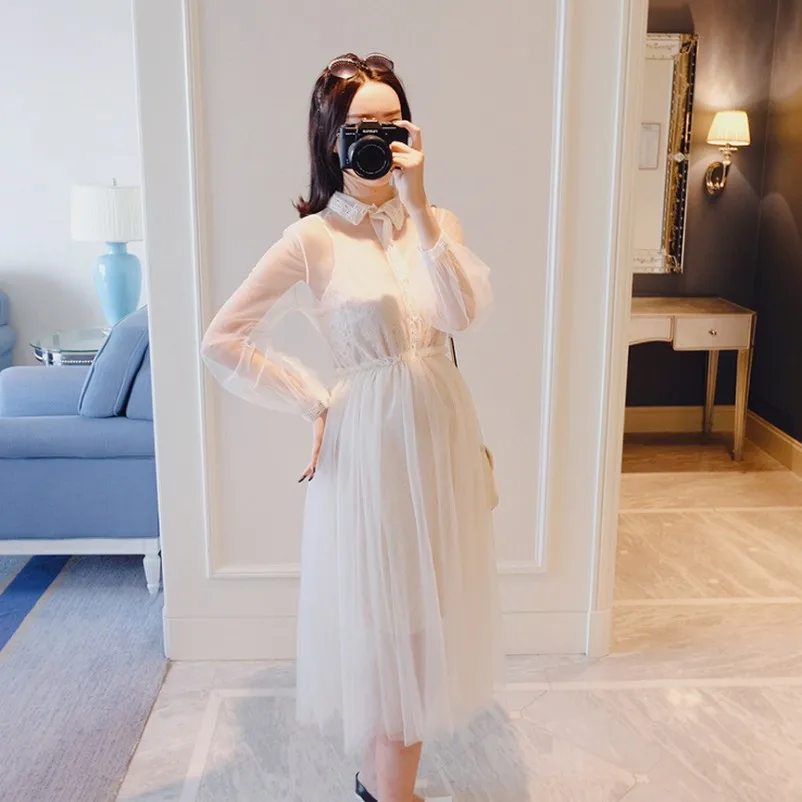 

Maternity Party Dress Summer Elegant Slim Pregnancy Dress Gauze+Lace Sling Spring Autumn Fashion Sexy Clothes For Pregnant Women