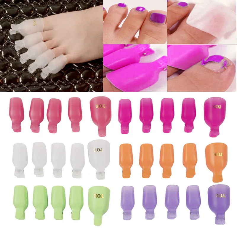 

5Pcs Toe Nail Art Soak Off Clip Cap Plastic UV Gel Polish Variety Of Colors