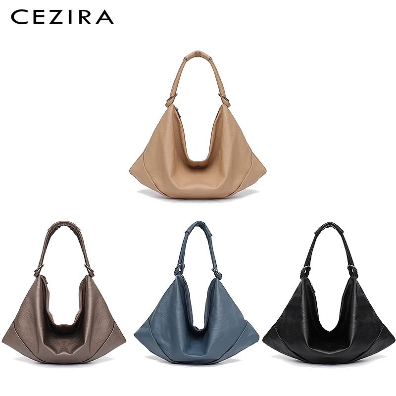 CEZIRA, большие сумки Хобо для женщин, веганская кожаная сумка на плечо, мягкая высококачественная искусственная кожа, модная Повседневная стильная женская сумочка, сумка через плечо
