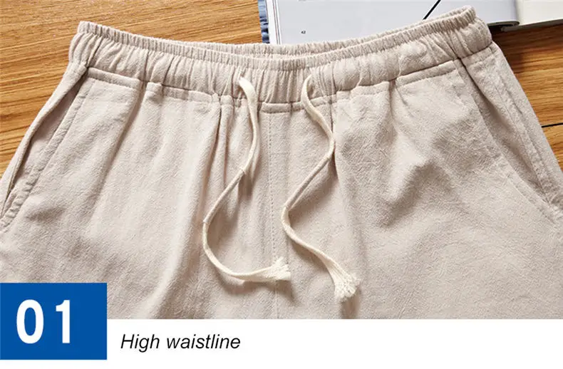 8Colors MuLs Summer Men Shorts 2018 Quality Cotton Linen Shorts Men Elastic Waist Breathable Male Shorts Knee Length Breechcloth-10