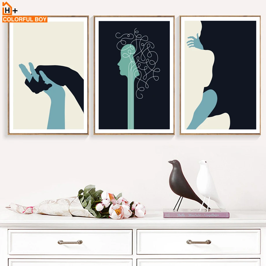 

COLORFULBOY Girl Couple Hand Love Abstract Art Canvas Painting Wall Art Print Nordic Poster Wall Pictures For Living Room Decor