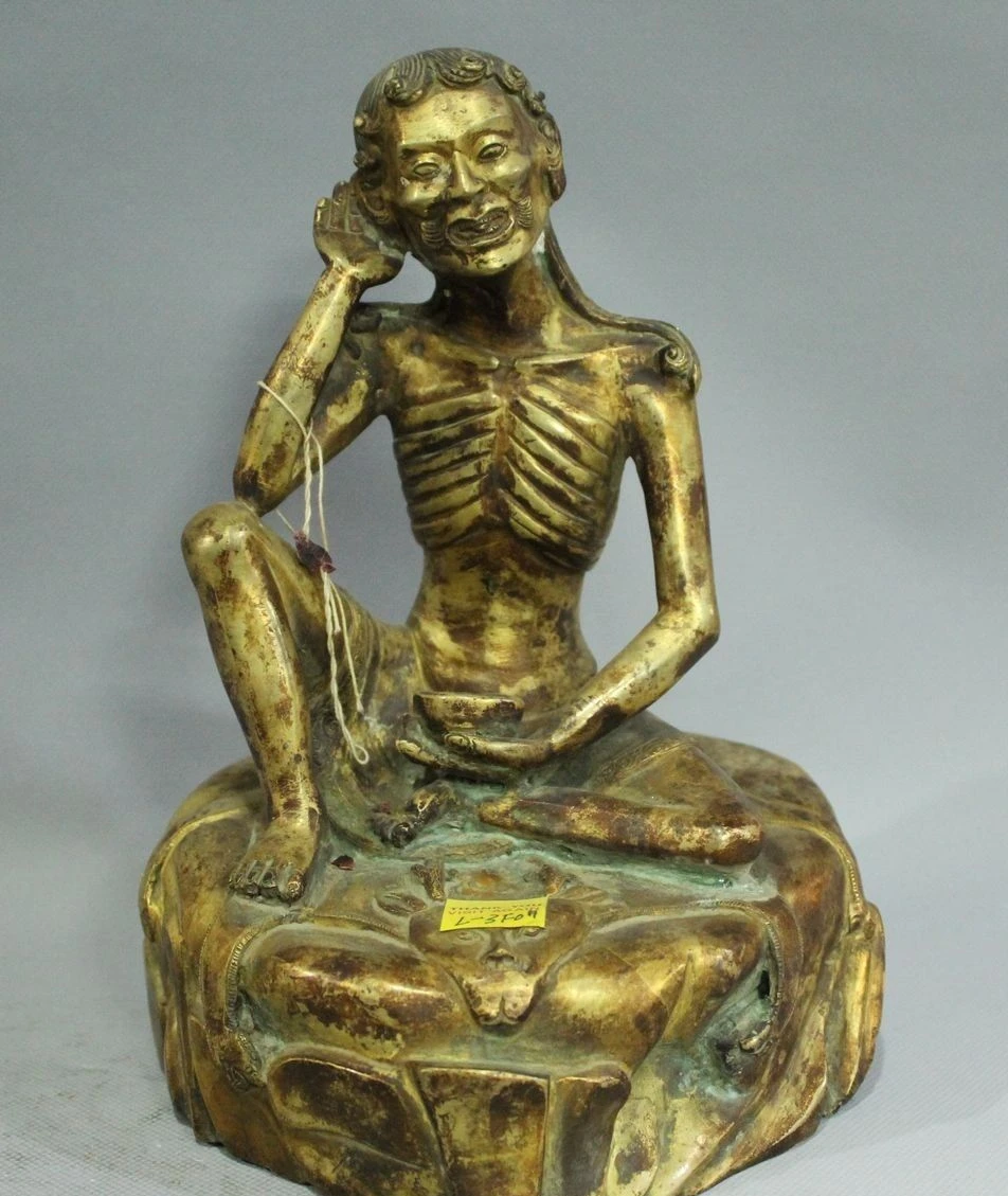 

9"Chinese Tibet Buddhism Pure Bronze 24K Gold Dharma ancestors Arhat Buddha