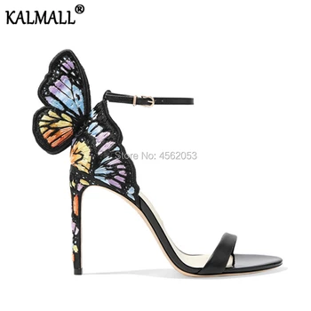 

KALMALL Angle Wings Ankle Wrap Party Wedding Shoes High Heels Sexy Open Toe Girls Sweet Colorful Embroidery Butterfly Sandals