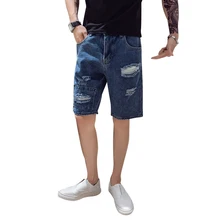 Новинка, мужские джинсы с дырками, летние, тонкие, Корейская версия, трендовые, прямые, social people spirit guy, брюки с пятью точками