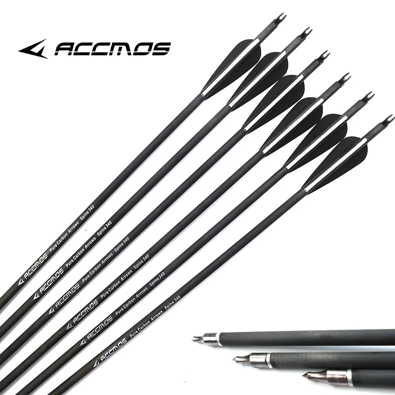 

12/24pc Spine 350 400 500 Pure Carbon Arrow 30 inch Long Archery for Long Compound / Recurve Bow American Hunting