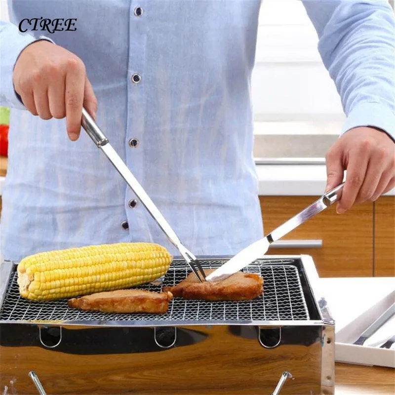 

CTREE 2Pcs/set Creative Barbecue Knife/ Fork Two Pieces Stainless Steel Roasting Fork Outdoor Picnic Kitchen BBQ Fork Knife C336