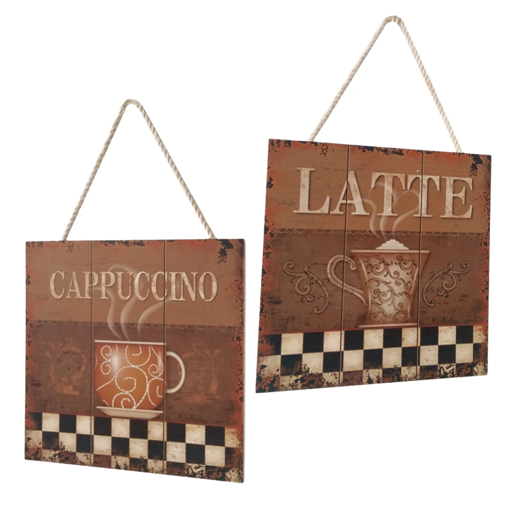 Rustic Farmhouse Wood Board Sign Latte & Cappuccino  Wall Door Hanging Coffee Bar Decorative plaque Sign