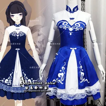 

Fashion Chinese Sylte Women Lolita Dress Lace Vintage Maid Cosplay Costume Dress+Headwear