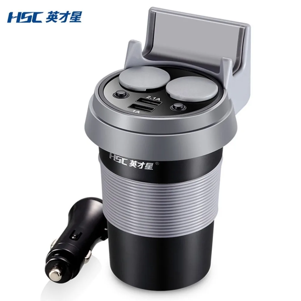 

HSC New Car-Styling 12-24V 3.1A Output Dual USB Car Charger Car Coffee Cup Holder Dual Cigarette Lighter Sockets Power Adapter