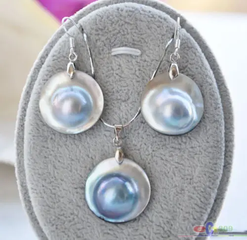 

22MM GRAY SOUTH SEA MABE PEARL PENDANT & EARRING