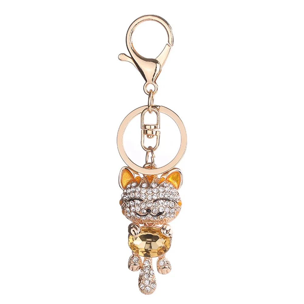 

Car Key Pendant Rhinestone Alloy Cat Sparkling Charm Keychain Bag Handbag Key Ring 10.10