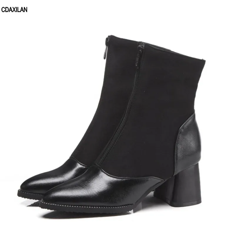 

CDAXILAN new arrivals boots women square heels mid-calf motorcycle boots ladies middle heels short boots for summer autumn