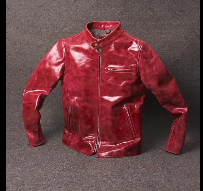 Free Shipping.quality Horseskin Engraved Jacket.motor Style.genuine